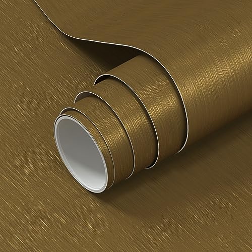 VOLEAAR Brass Color Matte Gold Contact Paper 15.7 x 393.7 Inches Peel and Stick Vinyl Self Adhesive Waterproof Wallpaper for Kitchen Cabinet Countertop Dishwasher Appliances Wrap Fridge Cover - Image 1