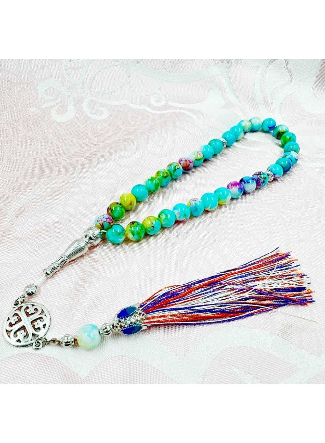 NIBEMINENT 33 Muslim Prayer Beads Blue And White Patterns/10mm