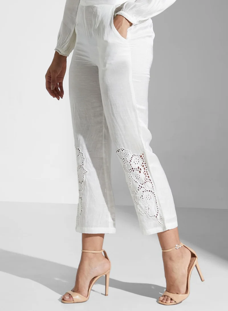 Threadz by Ajooni Schiffli Embroidered Top And Pants Set