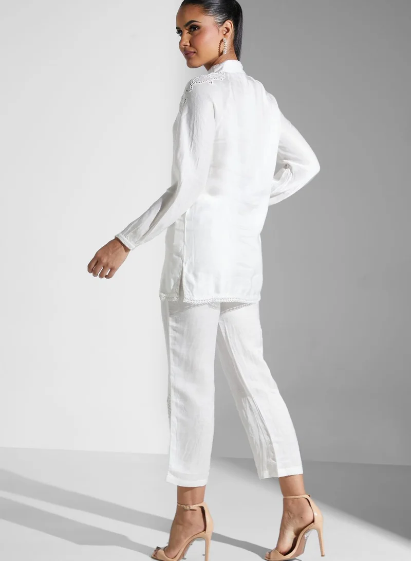 Threadz by Ajooni Schiffli Embroidered Top And Pants Set
