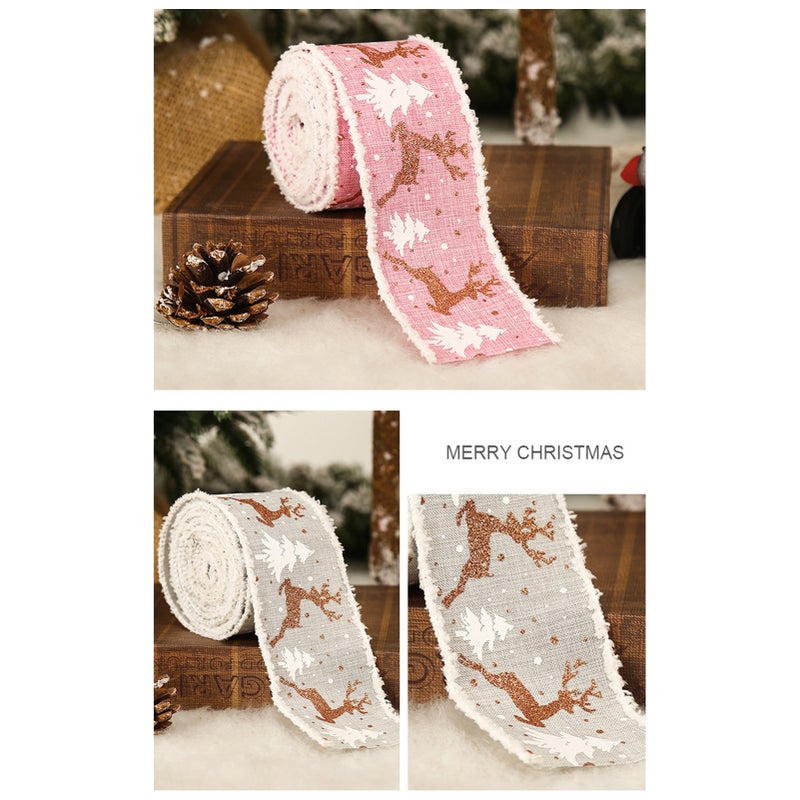 Christmas Decorations 6.5CM Burlap Printing Elk Christmas Tree Ribbon Gift/Gift Box Packaging Ribbon - Image 3