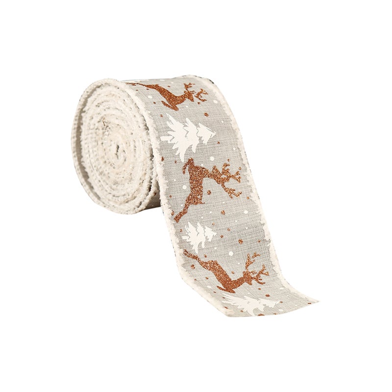 Christmas Decorations 6.5CM Burlap Printing Elk Christmas Tree Ribbon Gift/Gift Box Packaging Ribbon - Image 1