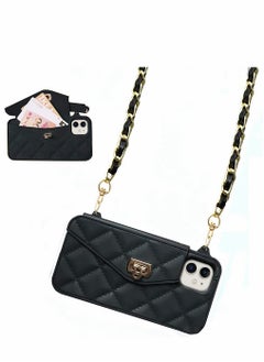 Excefore Phone Wallet Case Compatible for iPhone 12 Pro Max Light Luxury Bag Design Purse Flip Card Pouch Cover Soft Silicone with Handstrap Long Shoulder Strap Black  - Image 1