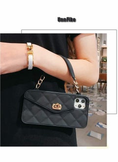 Excefore Phone Wallet Case Compatible for iPhone 12 Pro Max Light Luxury Bag Design Purse Flip Card Pouch Cover Soft Silicone with Handstrap Long Shoulder Strap Black  - Image 5