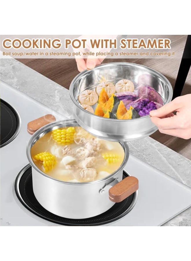 WALALLA 2-Tier Stainless Steel Steamer Pot with Steamer Insert and Mesh Basket,2.64QT Small Fryer Pot with Basket for Gas Stove Induction Cooktop, Suit for Vegetable,Soup,Cooking Chicken Wings,Chips, Fries - Image 4