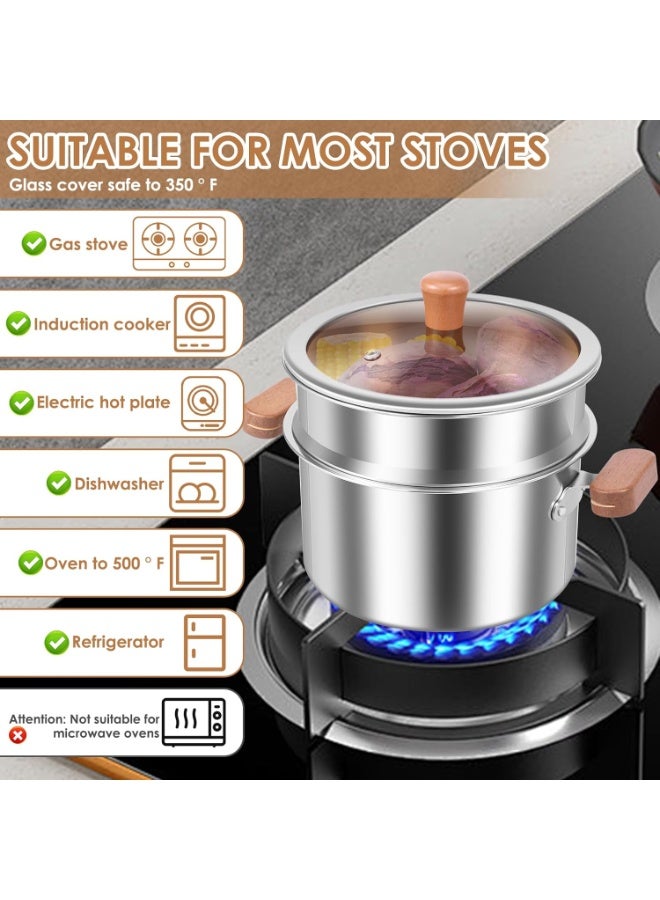 WALALLA 2-Tier Stainless Steel Steamer Pot with Steamer Insert and Mesh Basket,2.64QT Small Fryer Pot with Basket for Gas Stove Induction Cooktop, Suit for Vegetable,Soup,Cooking Chicken Wings,Chips, Fries - Image 3