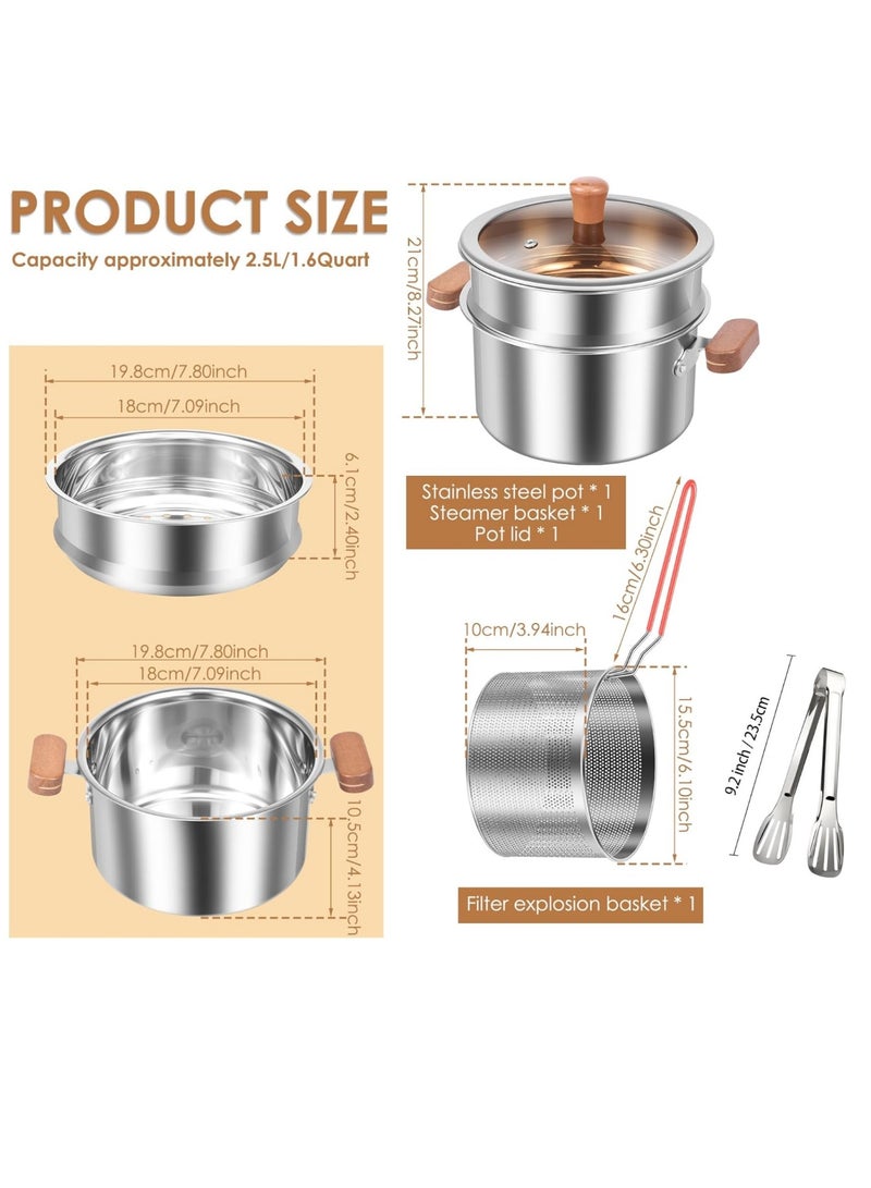 WALALLA 2-Tier Stainless Steel Steamer Pot with Steamer Insert and Mesh Basket,2.64QT Small Fryer Pot with Basket for Gas Stove Induction Cooktop, Suit for Vegetable,Soup,Cooking Chicken Wings,Chips, Fries - Image 2