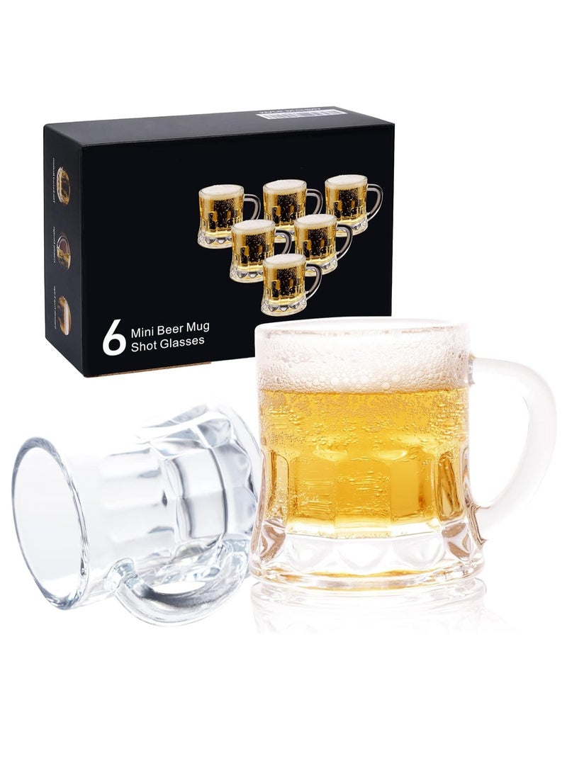 KASTWAVE 6Pcs Mini Beer Shot Glasses, Mini Glass Beer Mug with Handle, Mini Heavy Base Clear Beer Mugs, Clear Small Shot Glass for Whiskey Tequila, Mini Glassware Cups, 1.8 Ounce  - Image 1