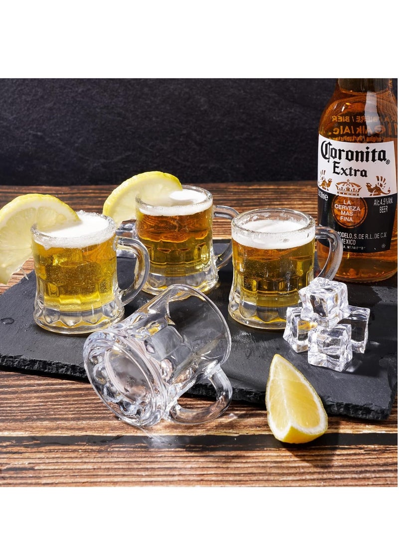 KASTWAVE 6Pcs Mini Beer Shot Glasses, Mini Glass Beer Mug with Handle, Mini Heavy Base Clear Beer Mugs, Clear Small Shot Glass for Whiskey Tequila, Mini Glassware Cups, 1.8 Ounce  - Image 3
