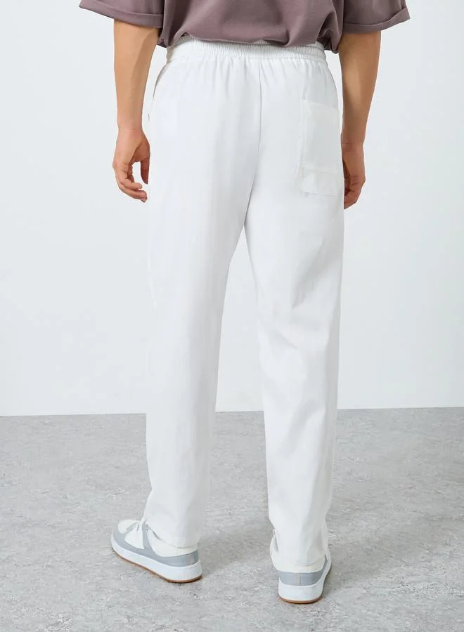 تايك تو بنطال رجالي سادة بخصر رباط وقصة مستقيمة