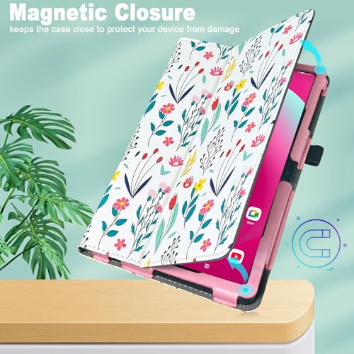 Caweet Case for T-Mobile Revvl Tab 2 Tablet - Premium Leather Folio Protective Stand Cover with Magnetic Closure, Flowers - Image 4