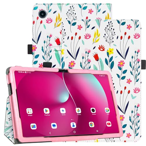 Caweet Case for T-Mobile Revvl Tab 2 Tablet - Premium Leather Folio Protective Stand Cover with Magnetic Closure, Flowers - Image 1