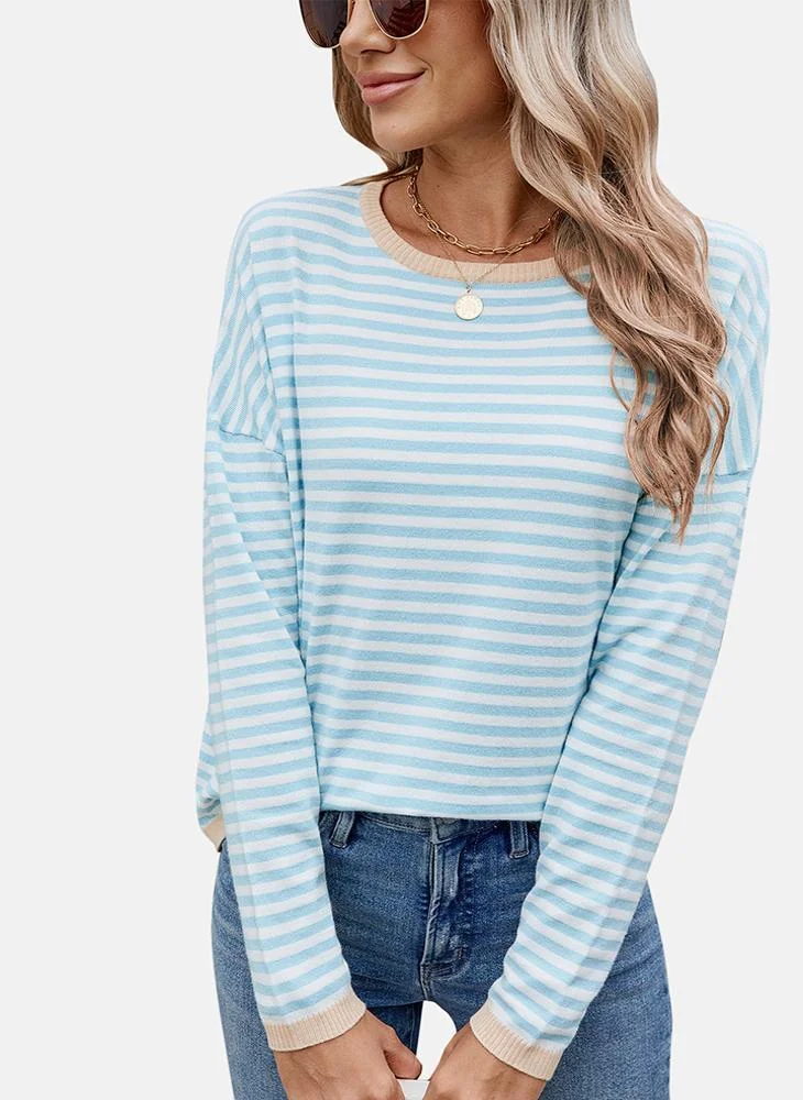 يونيكي Blue Round Neck Striped Top