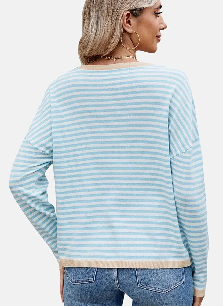 يونيكي Blue Round Neck Striped Top