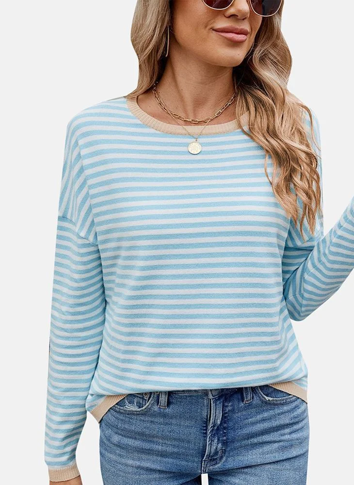 يونيكي Blue Round Neck Striped Top