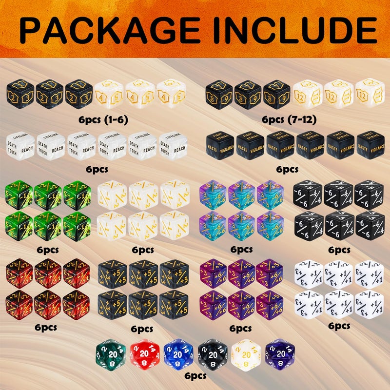 LAMJAM 78 Pieces MTG Dice Counters Bulk Life Keyword Counter Dice Set Plus 1/+1 Buff Ability Tokens for MTG, TCG, Cards Gaming Accessories - Image 3