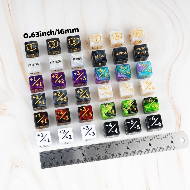 LAMJAM 78 Pieces MTG Dice Counters Bulk Life Keyword Counter Dice Set Plus 1/+1 Buff Ability Tokens for MTG, TCG, Cards Gaming Accessories - Image 2