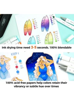 Ohuhu Ohuhu Marker Pads Art Sketchbook Bleedproof - 8.9x8.3 Square Paper Size - 90LB/150GSM Smooth Drawing Paper - 60 Sheets/120 Pages, Spiral Bound Double Sided Sketching Book for Alcohol Markers Christmas  - Image 4