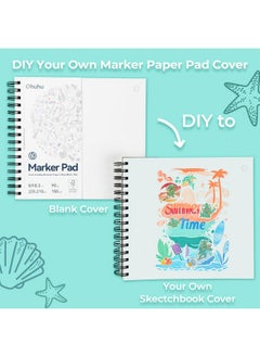 Ohuhu Ohuhu Marker Pads Art Sketchbook Bleedproof - 8.9x8.3 Square Paper Size - 90LB/150GSM Smooth Drawing Paper - 60 Sheets/120 Pages, Spiral Bound Double Sided Sketching Book for Alcohol Markers Christmas  - Image 2
