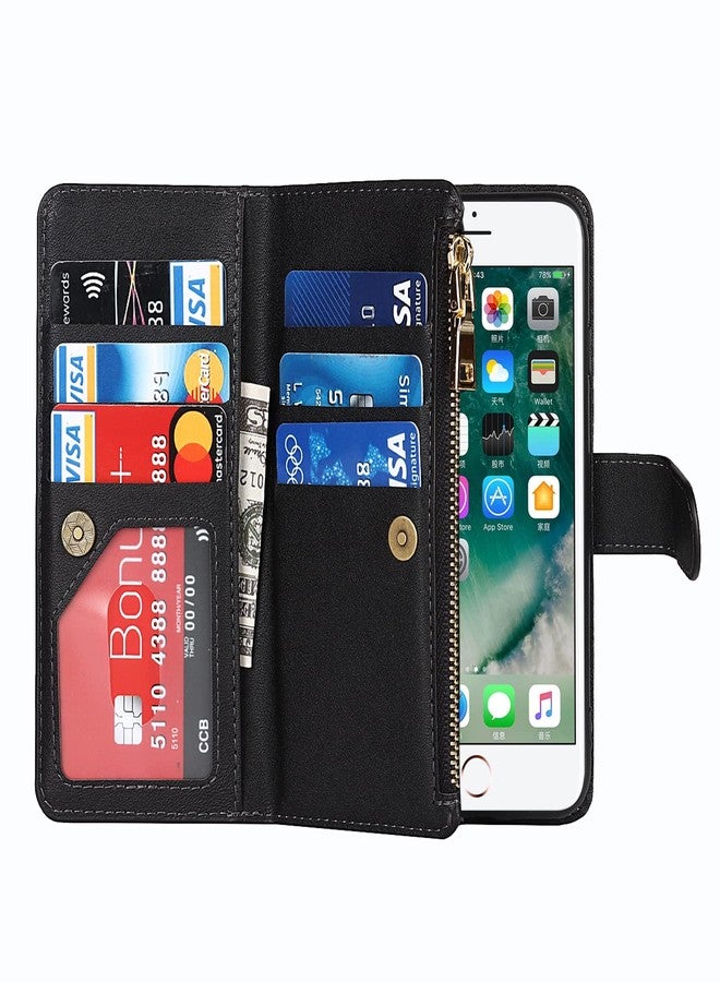 Jaorty for iPhone SE 2022/SE 2020 Phone Case Wallet for Women Men with Card Holder,for iPhone 8/7 Crossbody Case with Strap Shoulder Lanyard,Zipper Pocket PU Leather Cases,4.7" Black - Image 5