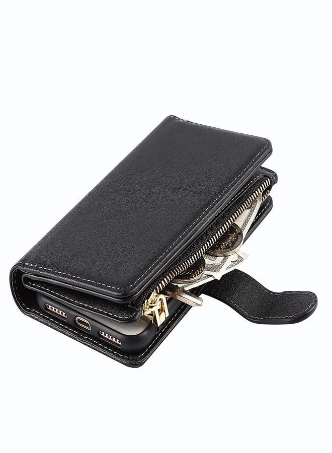 Jaorty for iPhone SE 2022/SE 2020 Phone Case Wallet for Women Men with Card Holder,for iPhone 8/7 Crossbody Case with Strap Shoulder Lanyard,Zipper Pocket PU Leather Cases,4.7" Black - Image 4