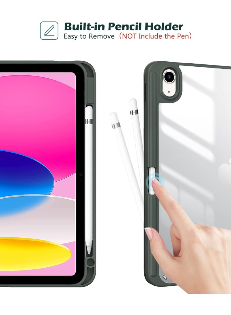 روك بو حافظة لجهاز iPad A16 11th 11inch 2025 حافظة لجهاز iPad 10th 10.9inch 2022 غطاء خلفي شفاف شفاف مع حامل قلم رصاص وغطاء حافظة مع خاصية السكون/التنشيط التلقائي - Image 4