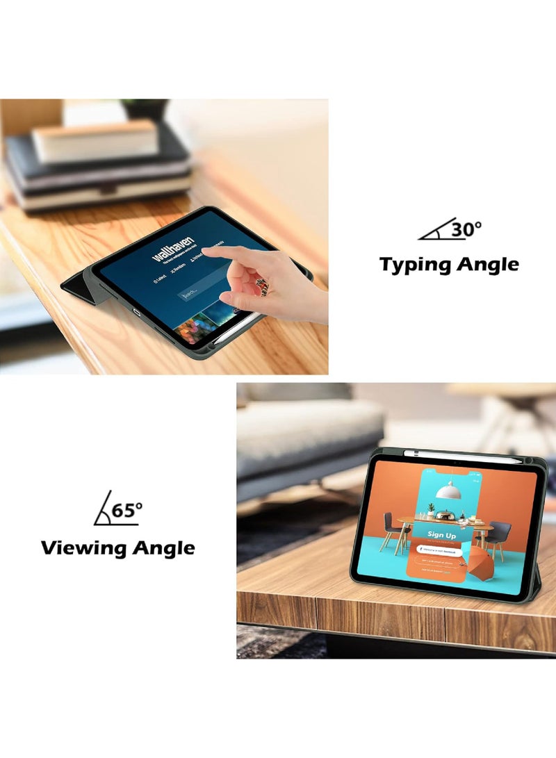 روك بو حافظة لجهاز iPad A16 11th 11inch 2025 حافظة لجهاز iPad 10th 10.9inch 2022 غطاء خلفي شفاف شفاف مع حامل قلم رصاص وغطاء حافظة مع خاصية السكون/التنشيط التلقائي - Image 5