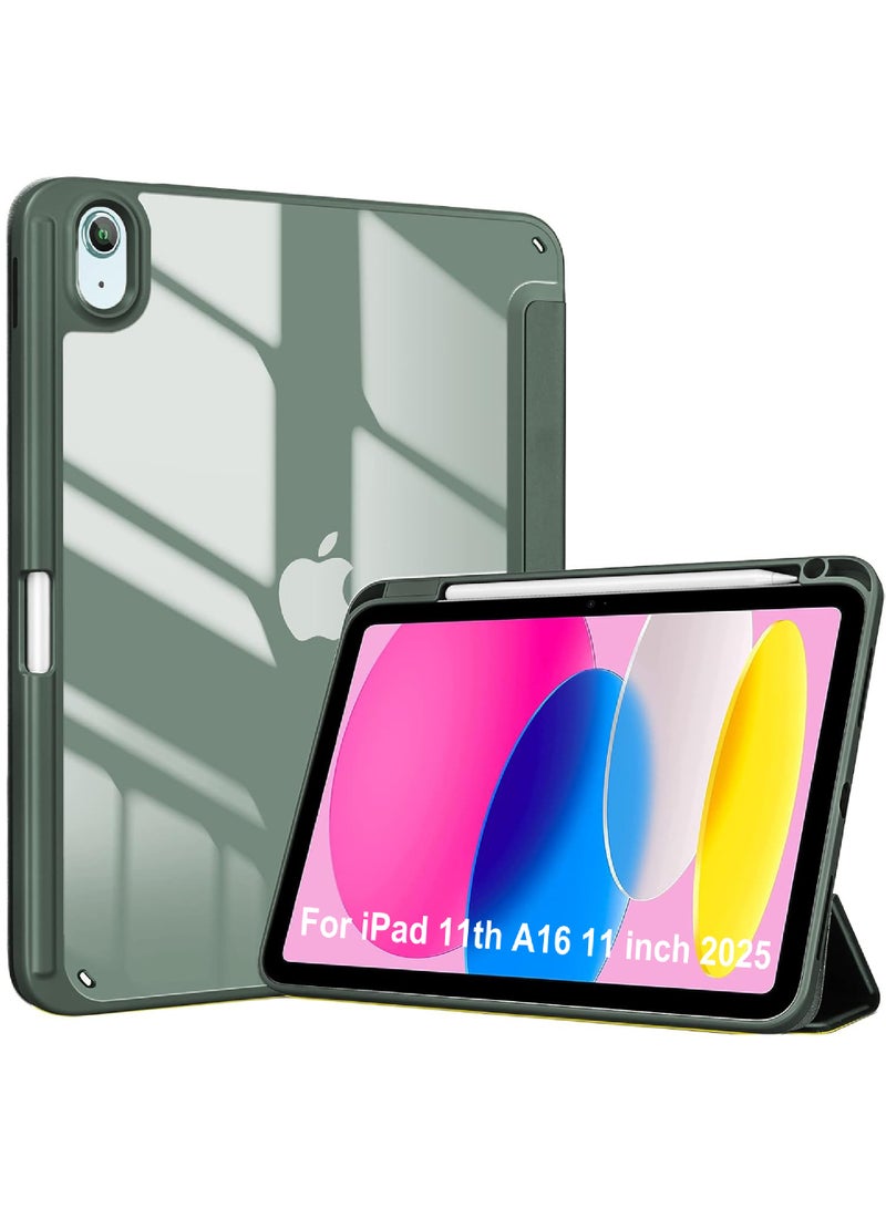 روك بو حافظة لجهاز iPad A16 11th 11inch 2025 حافظة لجهاز iPad 10th 10.9inch 2022 غطاء خلفي شفاف شفاف مع حامل قلم رصاص وغطاء حافظة مع خاصية السكون/التنشيط التلقائي - Image 1