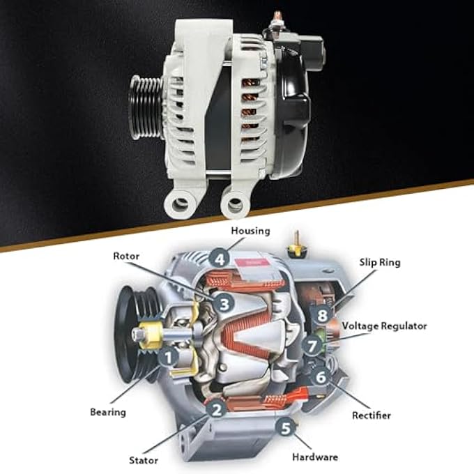 Kozlira Alternator Compatible with Range Rover 10-12, Land Rover LR4 10, Jaguar F-Pace/F-Type/XE/XF/XFR/XFR-S/XJ/XJR/XJR575/XK/XKR/XKR-S, 10-20#Replace 104210-5360 12V 150A 6-Groove Pulley Alternator - Image 3