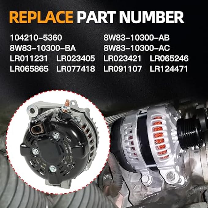 Kozlira Alternator Compatible with Range Rover 10-12, Land Rover LR4 10, Jaguar F-Pace/F-Type/XE/XF/XFR/XFR-S/XJ/XJR/XJR575/XK/XKR/XKR-S, 10-20#Replace 104210-5360 12V 150A 6-Groove Pulley Alternator - Image 5