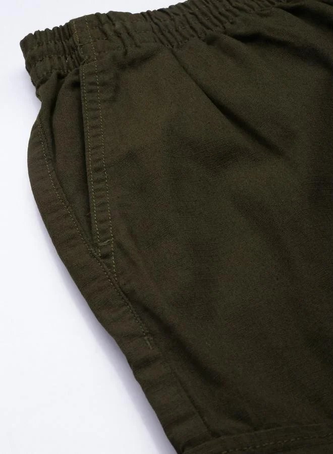 The Indian Garage Co Olive Men Olive Green Relaxed Fit Solid Cargo Pants for Men | Best Price UAE