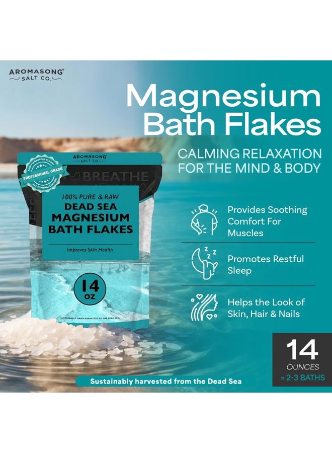 Aromasong رقائق المغنيسيوم من البحر الميت، 14 أونصة. عبوة قابلة لإعادة الإغلاق - أملاح استحمام المغنيسيوم كلوريد للاسترخاء العضلي. - Image 2