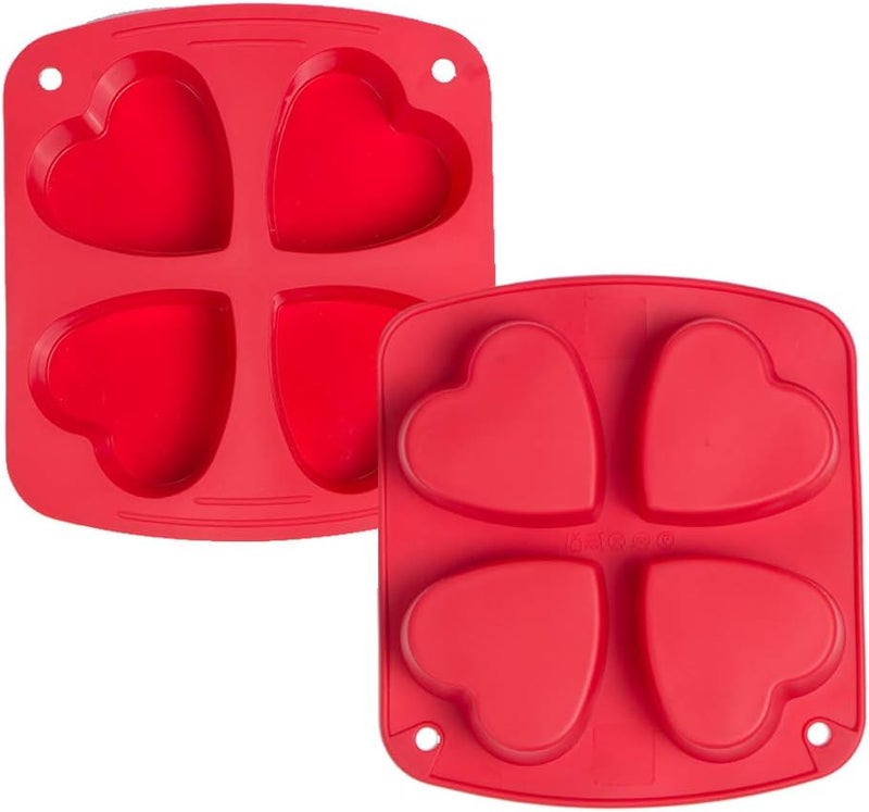 Webake Silicone Heart Mold Heart Shaped Cake Pans, Air Fryer Baking Pan, 4 Cavity Muffin Cupcake Mold for Baking, Soap, 2 Pack - Image 1