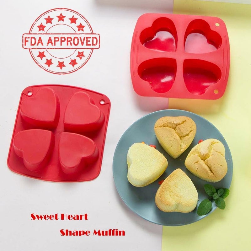 Webake Silicone Heart Mold Heart Shaped Cake Pans, Air Fryer Baking Pan, 4 Cavity Muffin Cupcake Mold for Baking, Soap, 2 Pack - Image 3