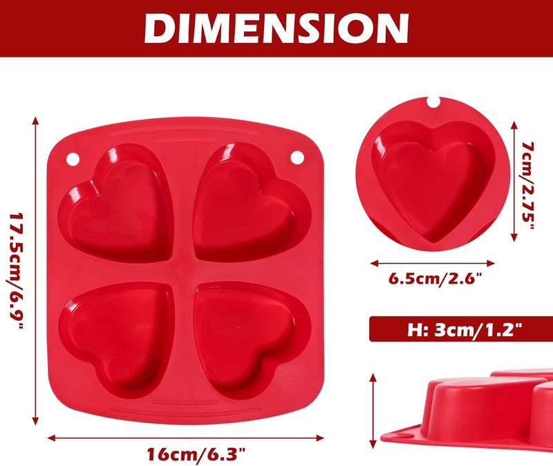 Webake Silicone Heart Mold Heart Shaped Cake Pans, Air Fryer Baking Pan, 4 Cavity Muffin Cupcake Mold for Baking, Soap, 2 Pack - Image 2