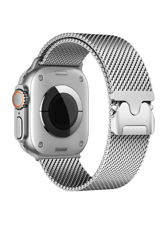 Watch Milanese Loop Band Compatible with Apple Watch Ultra 2 Band 49mm 46mm 45mm 44mm, Stainless Steel Milanese Loop Adjustable Strap for iWatch Ultra Series 10 9 8 7 SE 6 5 4 Silver - Image 1