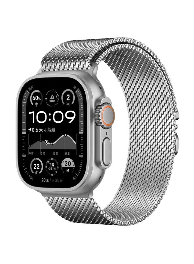 Watch Milanese Loop Band Compatible with Apple Watch Ultra 2 Band 49mm 46mm 45mm 44mm, Stainless Steel Milanese Loop Adjustable Strap for iWatch Ultra Series 10 9 8 7 SE 6 5 4 Silver - Image 2