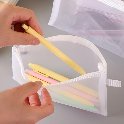 Amillee Zipper Nylon Mesh Pouch Transparent Document Holder Pencil Case Cosmetic Makeup Bag Multipurpose Travel Organizer for School Office Stationery Supplies File Envelope Storage (Small 4Pcs),A5 - Image 3
