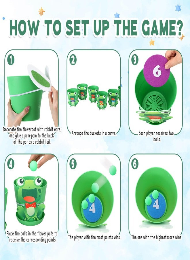 Vertintong Frog Toss Ball Game Frog Birthday Decorations with 6 Plastic Flower Pots 6 Frogs Decor 12 Balls Toss Play Set for Green Frogs Party Decorations Favors Supplies Indoor Outdoor - Image 3