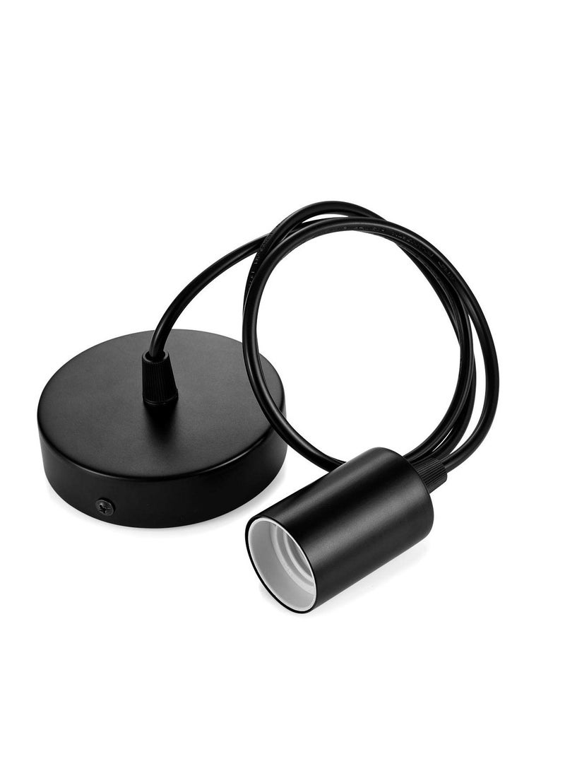 SYOSI Ceiling Pendant & Lamp Holder, Metal Pendant Light Fitting, E27 Lamp Holder, Fitting Set with Braided Fabric Cable (Black) - Image 1