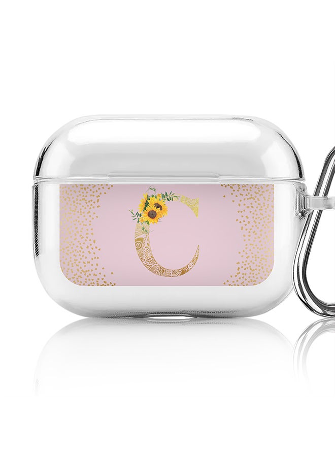 Stylizedd Classic Clear printed Case for Apple AirPods Pro 2nd Generation Thin Transparent Cover - Custom Monogram Initial Letter Mandala Floral Pattern Alphabet - C (Pink ) - Image 1