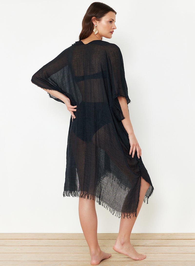 trendyol Black Mini Woven Tasseled Kimono&Kaftan TBESS24KM00057 - Image 5