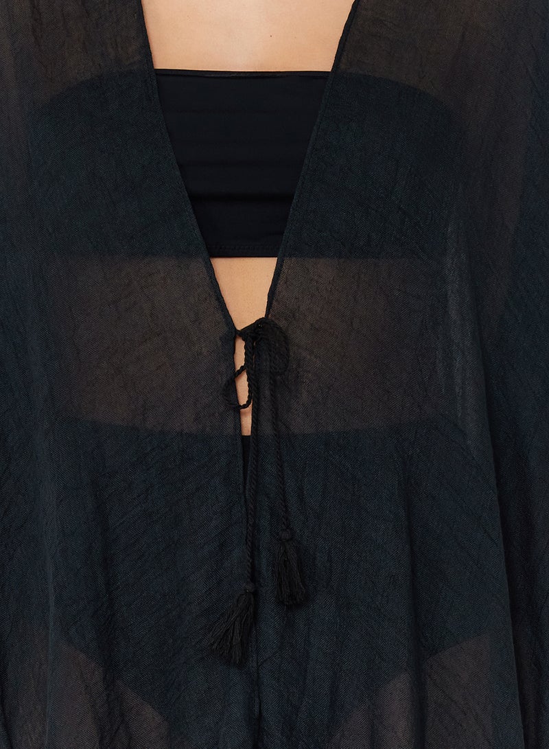 trendyol Black Mini Woven Tasseled Kimono&Kaftan TBESS24KM00057 - Image 4