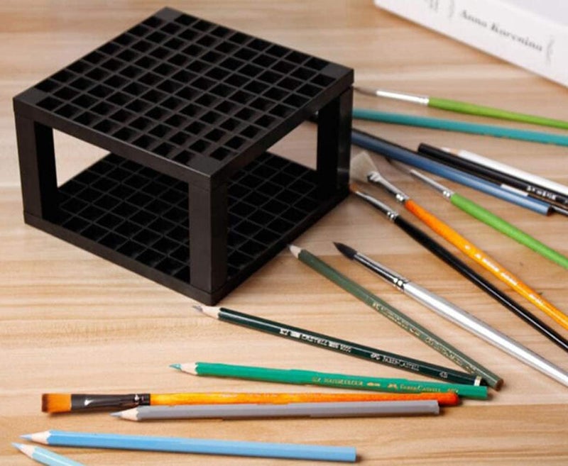 ArtBee® 96 Holes Pencil & Brush Holder - Plastic Desk Organizer Stand Holder for Pencils, Pens, Paint Brushes, Modeling Tools, Office & Art Supplies - Image 1