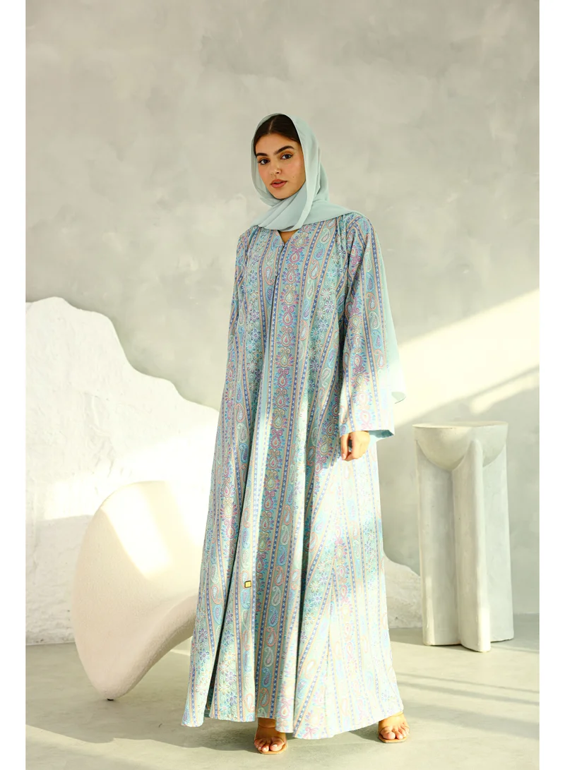 IKKXA Maxi Cut Design Spring Printed Green Abaya