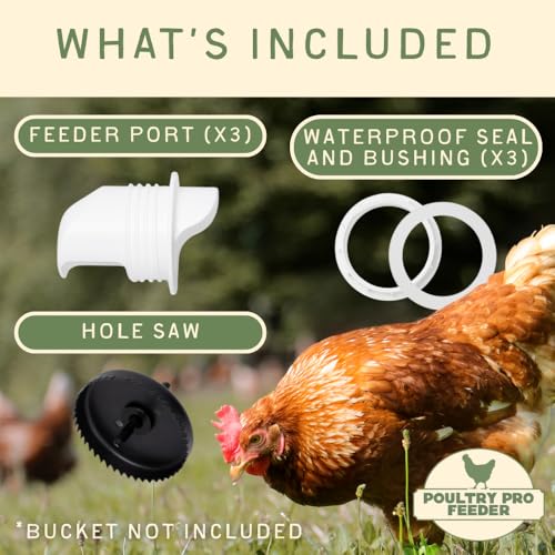 Poultry Pro Feeder The Original Poultry Pro DIY Chicken Feeder | 3 Ports Poultry Feeders for Chicken Coop | Use for Buckets & Bins | Rain Proof, Weather Resistant - Original Feeder 3-Pack with Hole Saw - Image 3