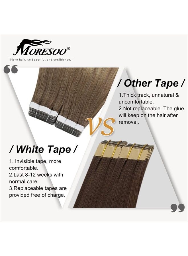 Moresoo Tape in Hair Extensions Human Hair Balayage Ash Brown to Blonde Mix with Light Blonde Real Hair Extensions Tape in Skin Weft Hair Extensions Human Hair 14 Inch #8/22/8 20pcs 50g - Image 1