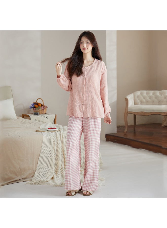 Your Sun Yiershuang Double-layer Cotton Gauze Padded Women's Pajama Set Long Sleeve Cardigan Loose Homewear Autumn Winter - Image 1