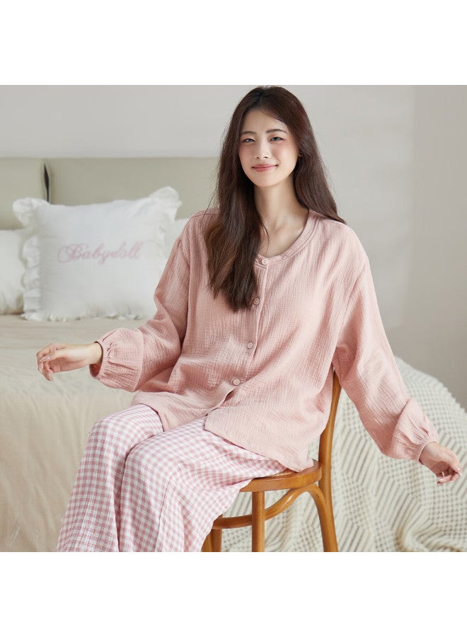 Your Sun Yiershuang Double-layer Cotton Gauze Padded Women's Pajama Set Long Sleeve Cardigan Loose Homewear Autumn Winter - Image 3