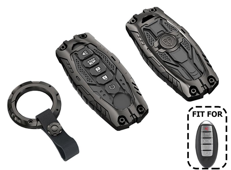 AYGUCEKE Heavy Duty Key Fob Cover for Nissan Altima Armada Maxima Murano Pathfinder Rogue Titan Armada Altima Versa Sentra Zinc Alloy Keyless Entry Key Fob Case Protector with Keychain (Black) - Image 2